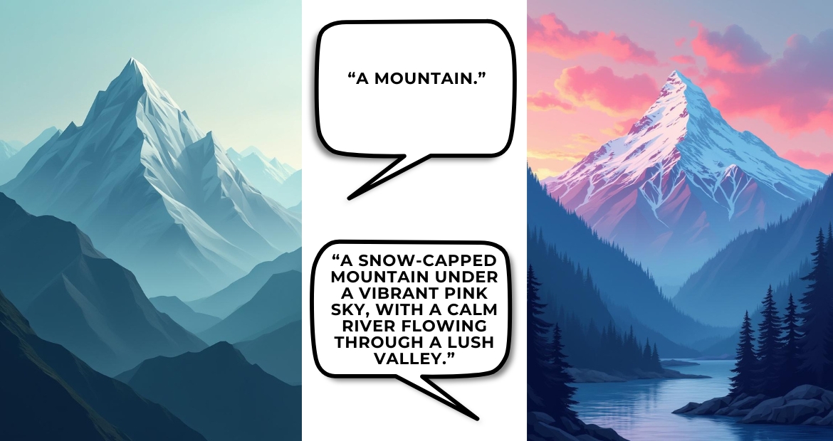 A snow-capped mountain under a vibrant pink sky, with a calm river flowing through a lush valley