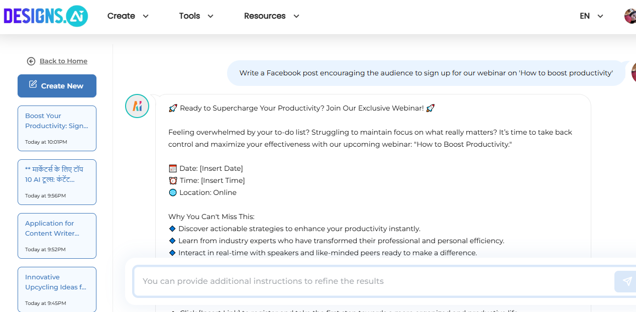Creating Social Media Content with Designs AI
