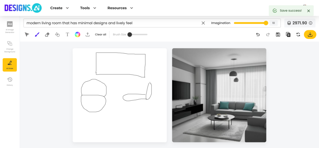 Image ALT - living room ai images generated from sketch